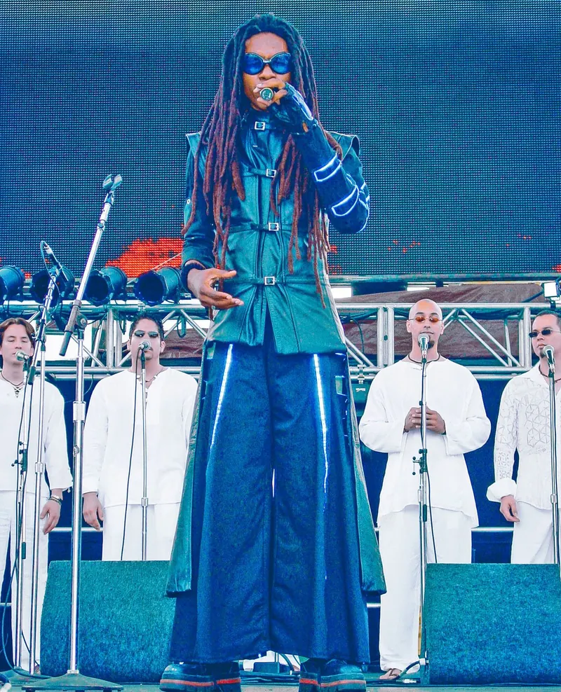 In white, with the band
